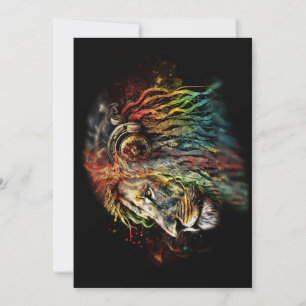 Farbenfrohe Rasta Lion mit Kopfhörern Einladung