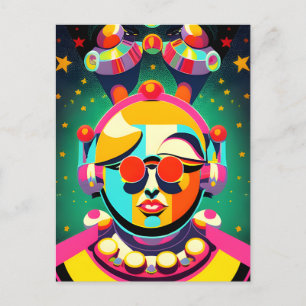 Farbenfrohe Raumperson Pop Kunst Postkarte