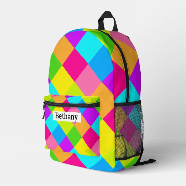 Farbenfrohe Raute Muster Bedruckter Rucksack (Rückseitige Ecke Rechts)