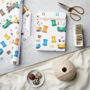 Farbenfrohe Recycelnd Garbage Trucks & Bins Geschenkpapier