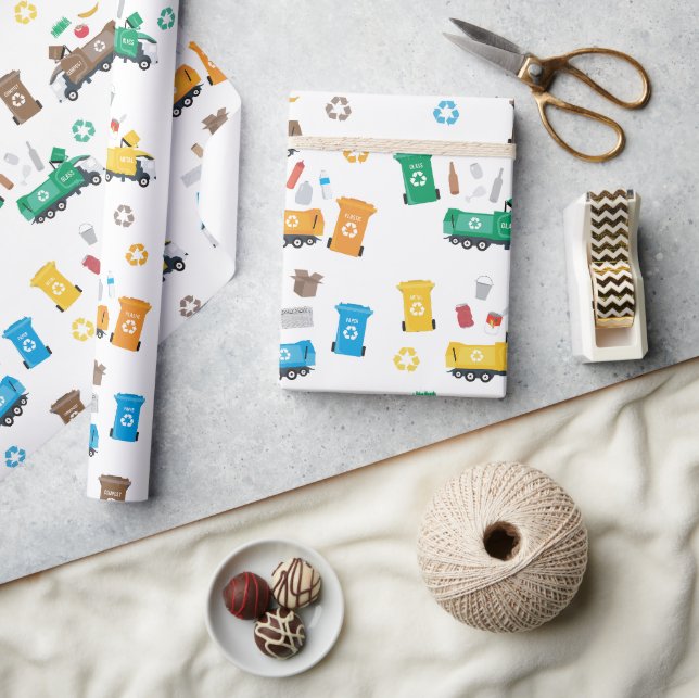 Farbenfrohe Recycelnd Garbage Trucks & Bins Geschenkpapier (Kunsthandwerk)