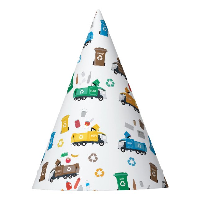 Farbenfrohe Recycelnd Garbage Trucks & Bins Partyhütchen (Vorderseite)