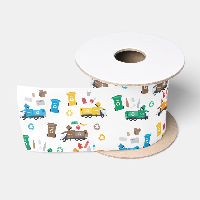 Farbenfrohe Recycelnd Garbage Trucks & Bins Satinband (Spule)