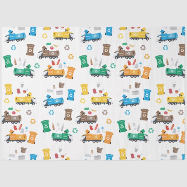 Farbenfrohe Recycelnd Garbage Trucks & Bins Seidenpapier (Vorderseite)