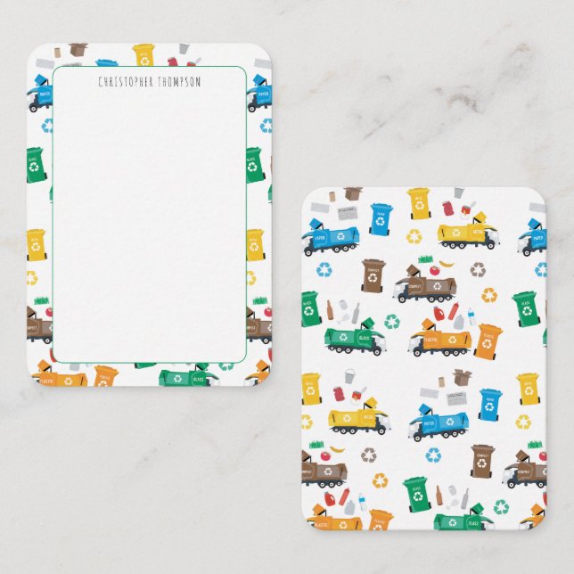 Farbenfrohe Recycelnd Müllwagen für Kinder Mitteilungskarte (Vorne/Hinten)