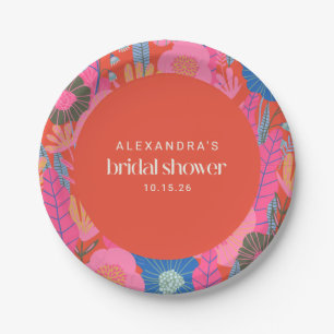 Farbenfrohe Red Boho Floral Custom Brautparty Pappteller