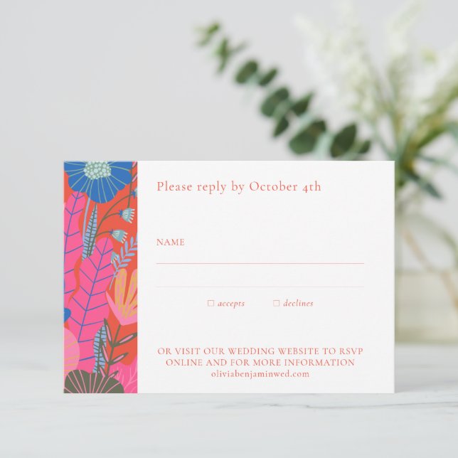 Farbenfrohe Red Boho Floral Einfache Moderne Hochz RSVP Karte (Stehend Vorderseite)