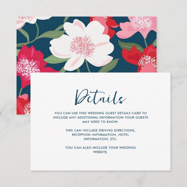 Farbenfrohe Red Floral Wedding Guest Detail Blau (Vorne/Hinten)
