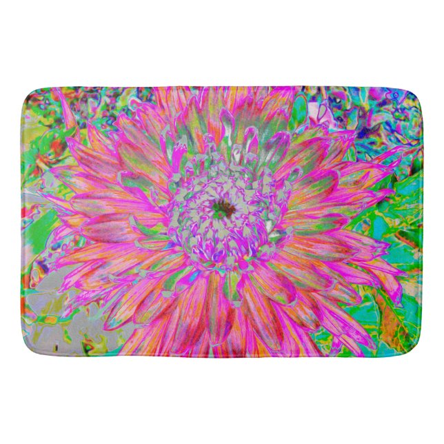 Farbenfrohe Regenbogen Abstrakt dekorative Dahlia  Badematte (Vorderseite)