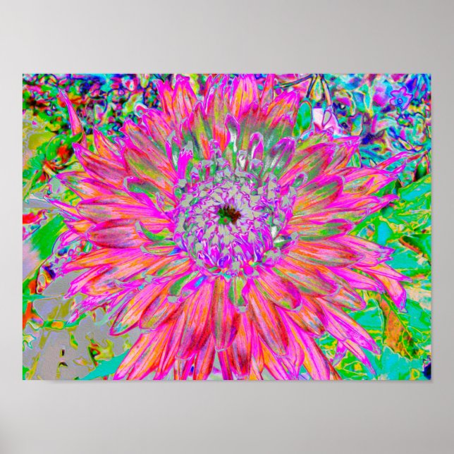 Farbenfrohe Regenbogen Abstrakt dekorative Dahlia  Poster (Vorne)