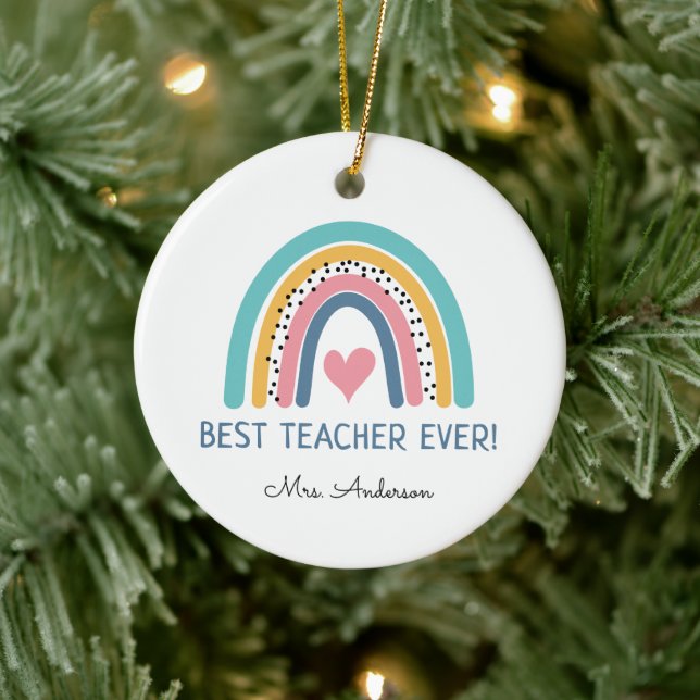 Farbenfrohe Regenbogen Beste Lehrerin je Keramik Ornament (Baum)