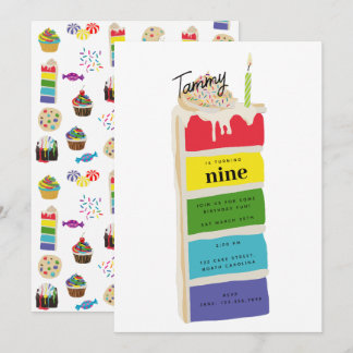 Farbenfrohe Regenbogen Birthday Cake Kindergeburts Einladung