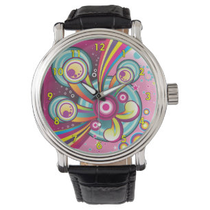 Farbenfrohe Regenbogen, Blasen und Sterne Armbanduhr