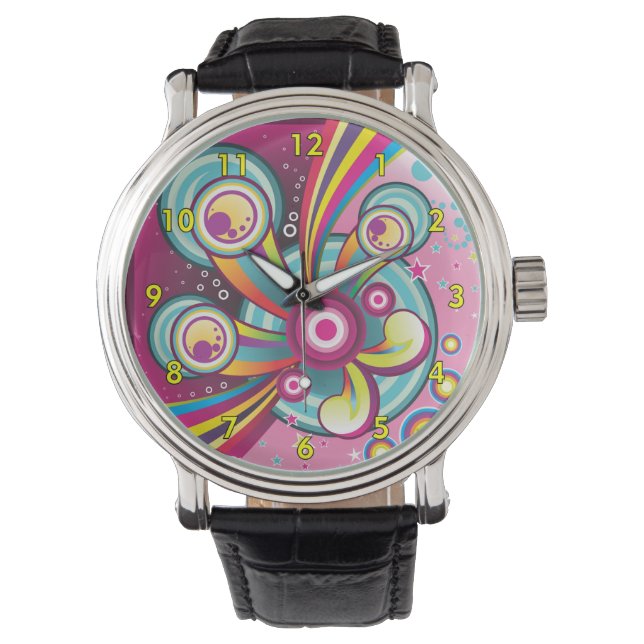 Farbenfrohe Regenbogen, Blasen und Sterne Armbanduhr (Vorderseite)