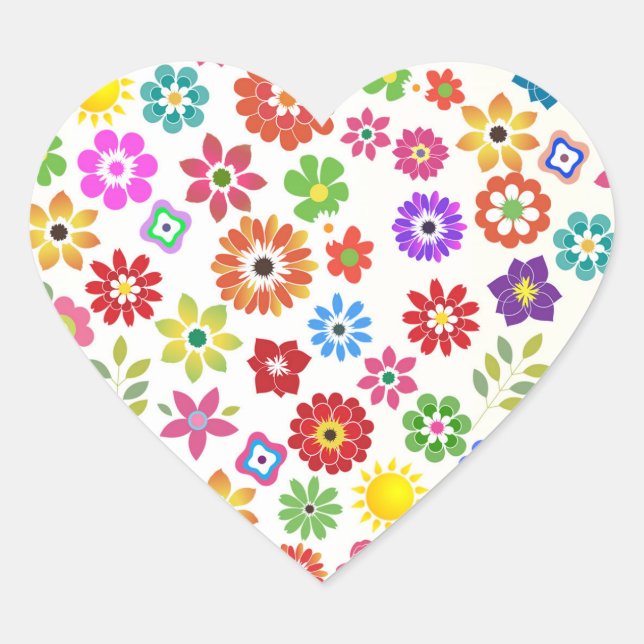 Farbenfrohe Regenbogen-Blume Herz-Aufkleber (Vorderseite)