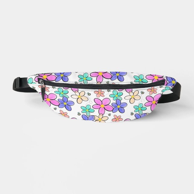 farbenfrohe Regenbogen-Blume Hummeln blühend Bauchtasche (Vorderseite)
