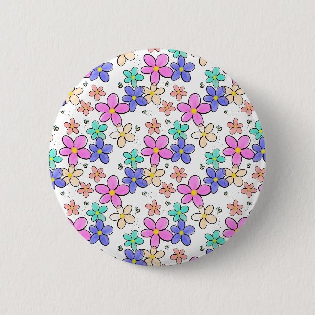 farbenfrohe Regenbogen-Blume Hummeln blühend Button (Vorderseite)