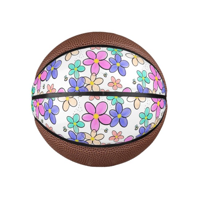 farbenfrohe Regenbogen-Blume Hummeln blühend Mini Basketball (Vorderseite)