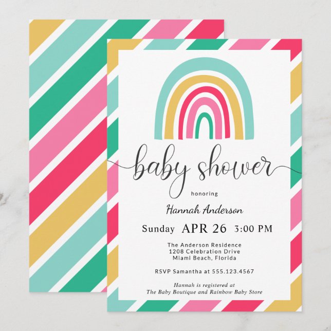 Farbenfrohe Regenbogen-Bright Happy Baby Dusche Einladung (Vorne/Hinten)