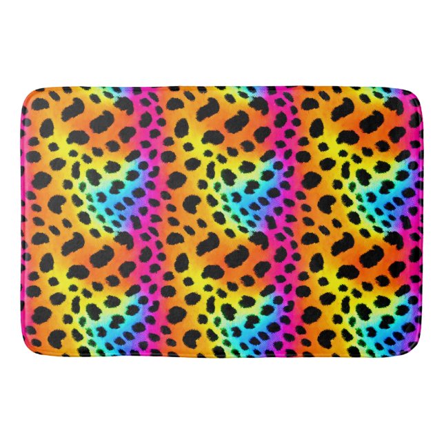 Farbenfrohe Regenbogen-Cheetah Nahtloses Muster Badematte (Vorderseite)
