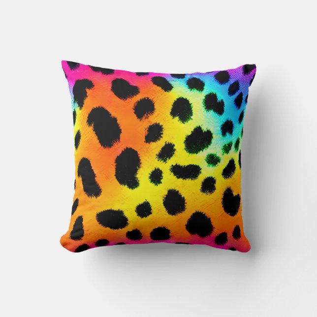 Farbenfrohe Regenbogen-Cheetah Nahtloses Muster Kissen (Vorderseite)