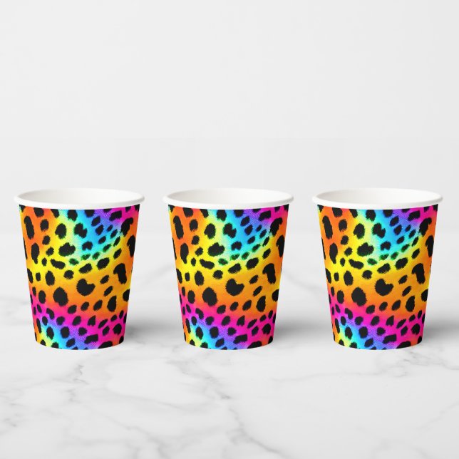Farbenfrohe Regenbogen-Cheetah Nahtloses Muster Pappbecher (Multi)