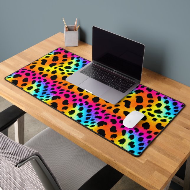Farbenfrohe Regenbogen-Cheetah Nahtloses Muster Schreibtischunterlage (Büro 2)