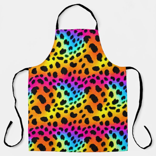 Farbenfrohe Regenbogen-Cheetah Nahtloses Muster Schürze (Vorderseite)