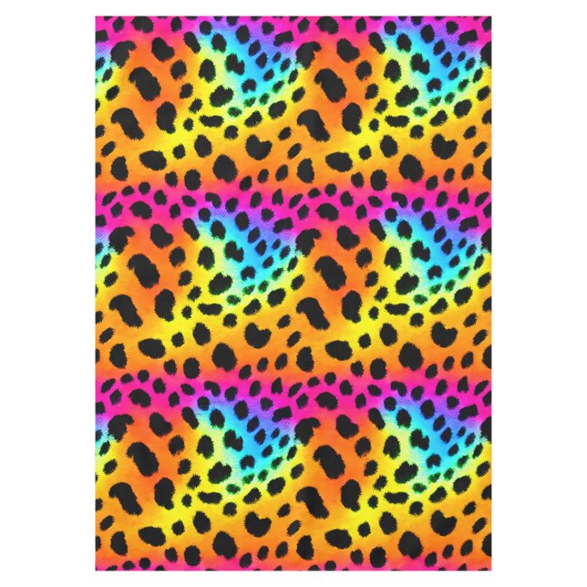 Farbenfrohe Regenbogen-Cheetah Nahtloses Muster Tischdecke (Vorderseite)