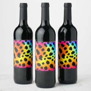Farbenfrohe Regenbogen-Cheetah Nahtloses Muster Weinetikett