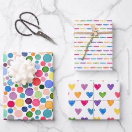 Farbenfrohe Regenbogen Confetti Dots Strip Liebe H Geschenkpapier Set