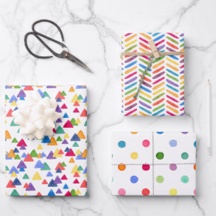 Farbenfrohe Regenbogen-Confetti-Dreieck Zigzag-Pun Geschenkpapier Set