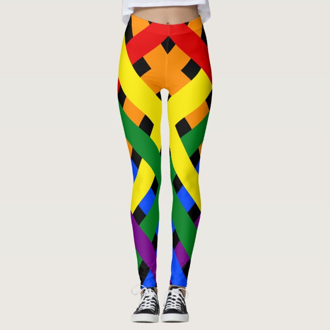 Farbenfrohe Regenbogen-Diagonal-Kreuzstreifen Leggings (Vorderseite)