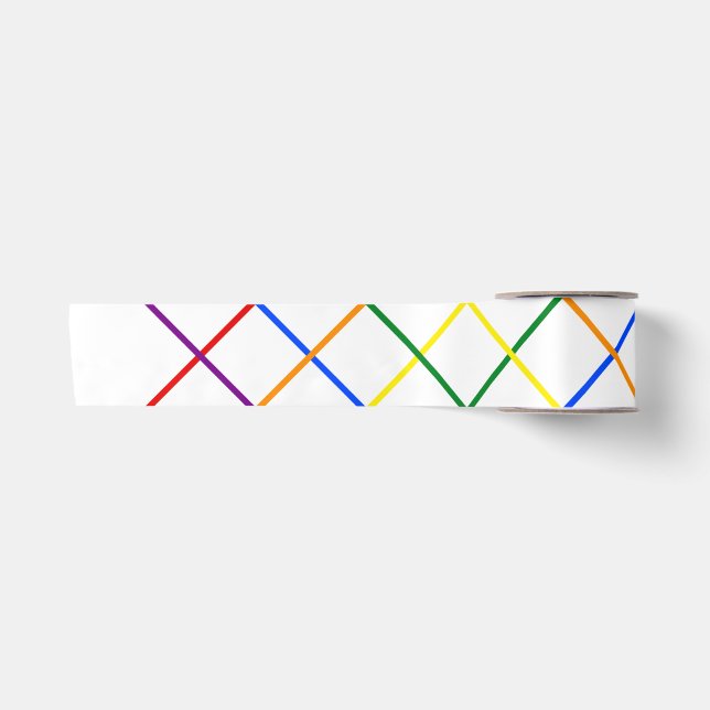 Farbenfrohe Regenbogen-Diagonal-Kreuzstreifen Satinband (Vorderseite)