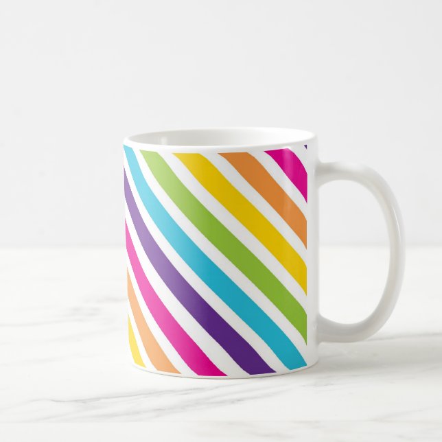 Farbenfrohe Regenbogen-Diagonale Streifen Geschenk Kaffeetasse (Rechts)