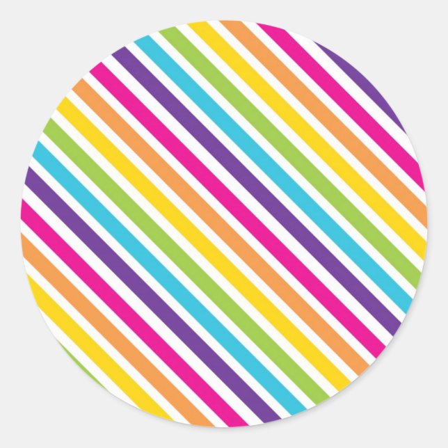 Farbenfrohe Regenbogen-Diagonale Streifen Geschenk Runder Aufkleber (Vorderseite)
