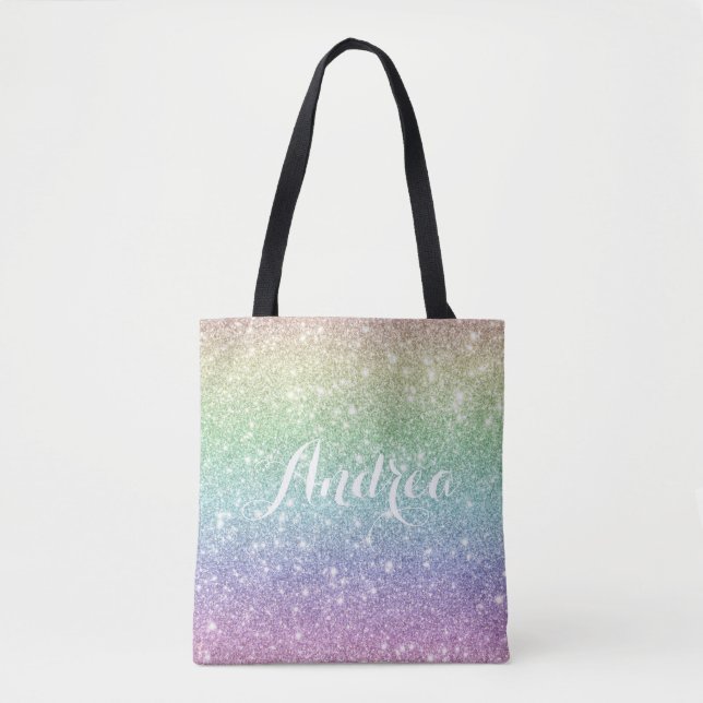 Farbenfrohe Regenbogen Einhorn Glitzer Muster Tren Tasche (Vorderseite)