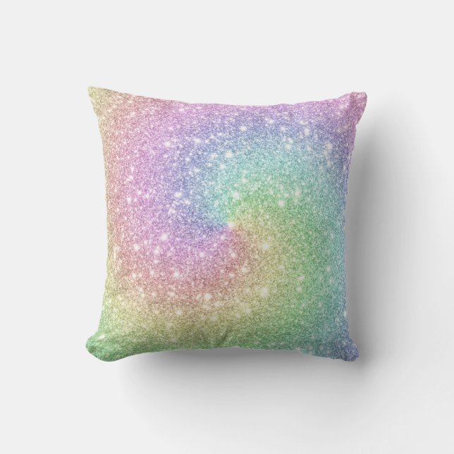Farbenfrohe Regenbogen Einhorn Glitzer Spiral Tren Kissen (Vorderseite)