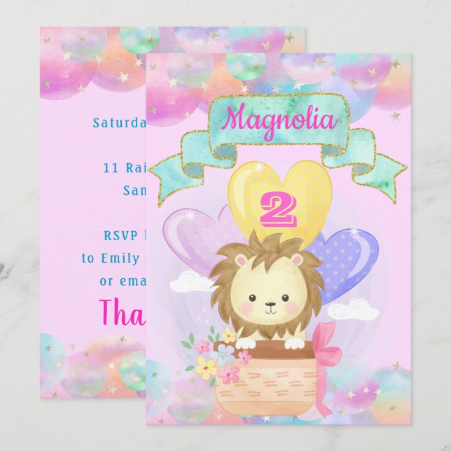 Farbenfrohe Regenbogen Einhorn Heißluftballon Baby Einladung (Vorne/Hinten)