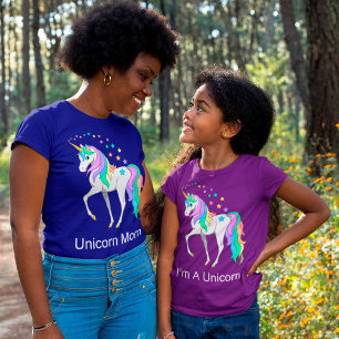 Farbenfrohe Regenbogen-Einhorn-Mama T-Shirt