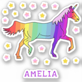 Farbenfrohe Regenbogen Einhornsterne Name Kids Sti Aufkleber