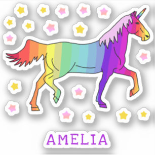Farbenfrohe Regenbogen Einhornsterne Name Kids Sti Aufkleber