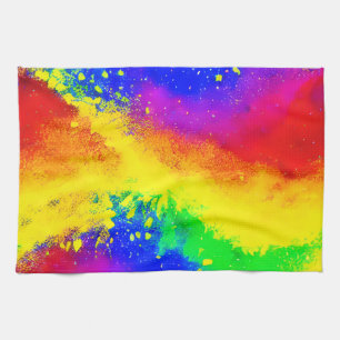 Farbenfrohe Regenbogen-geschweißte Paint-Muster Geschirrtuch