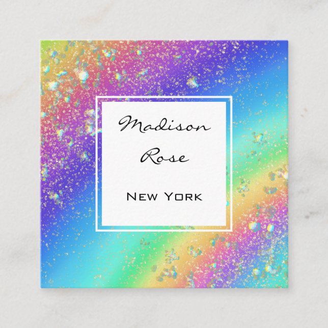Farbenfrohe Regenbogen Gold Holographic Luxus Mode Quadratische Visitenkarte (Vorderseite)