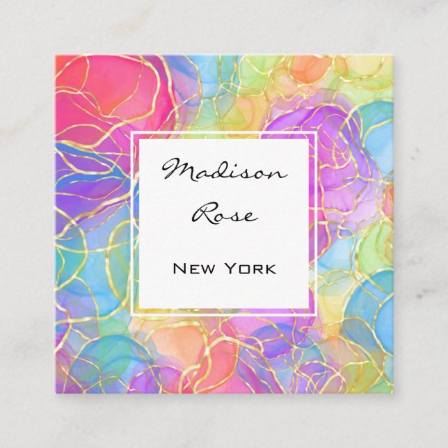 Farbenfrohe Regenbogen Gold Holographic Luxus Mode Quadratische Visitenkarte (Vorderseite)