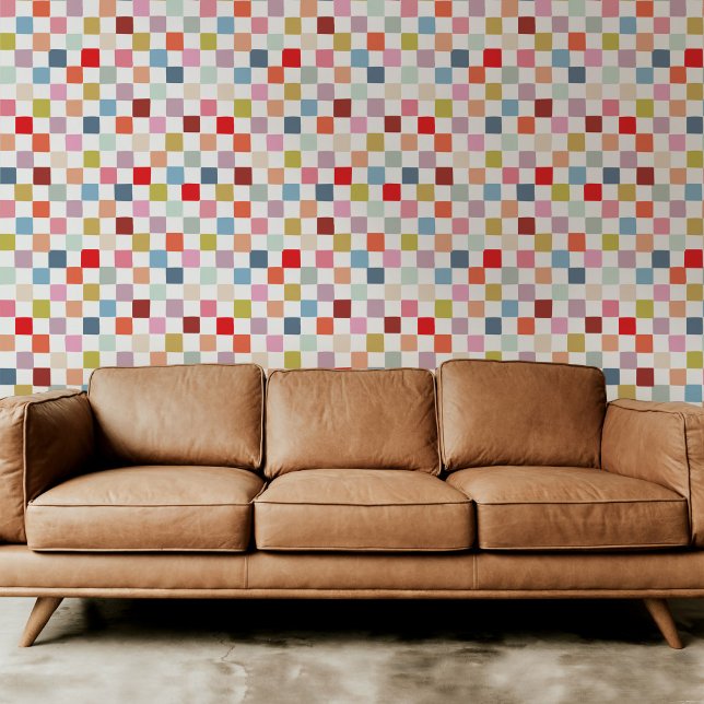 Farbenfrohe Regenbogen Hand Gezeichnet Schachtel K Tapete (Colorful rainbow hand-drawn checkers modern peel and stick wallpaper.)