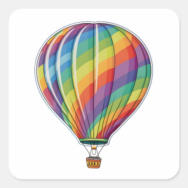 Farbenfrohe Regenbogen Heißluftballon Quadratischer Aufkleber (Vorderseite)