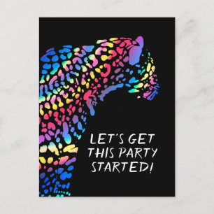 Farbenfrohe Regenbogen-Jaguar-Party-Einladung Postkarte