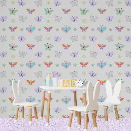 Farbenfrohe Regenbogen Kids White Butterfly Tapete