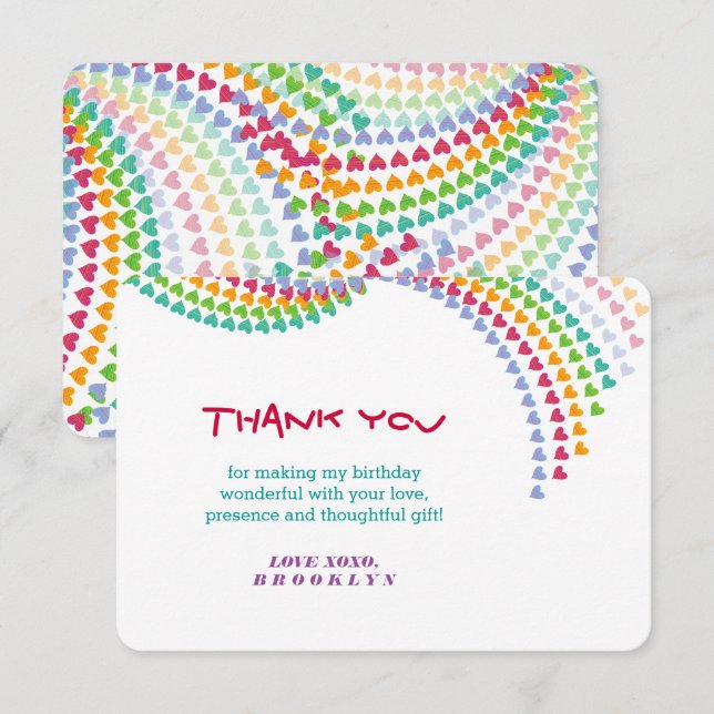 Farbenfrohe Regenbogen-Liebe Herz-Sprinkles Geburt Dankeskarte (Vorne/Hinten)